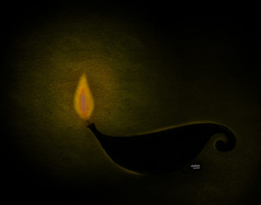a lamp shining in the darkness - chalk drawing
