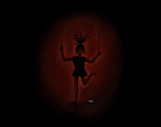 young girl skipping