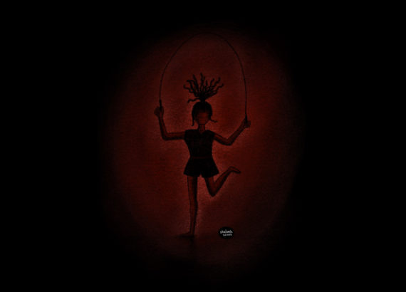 young girl skipping